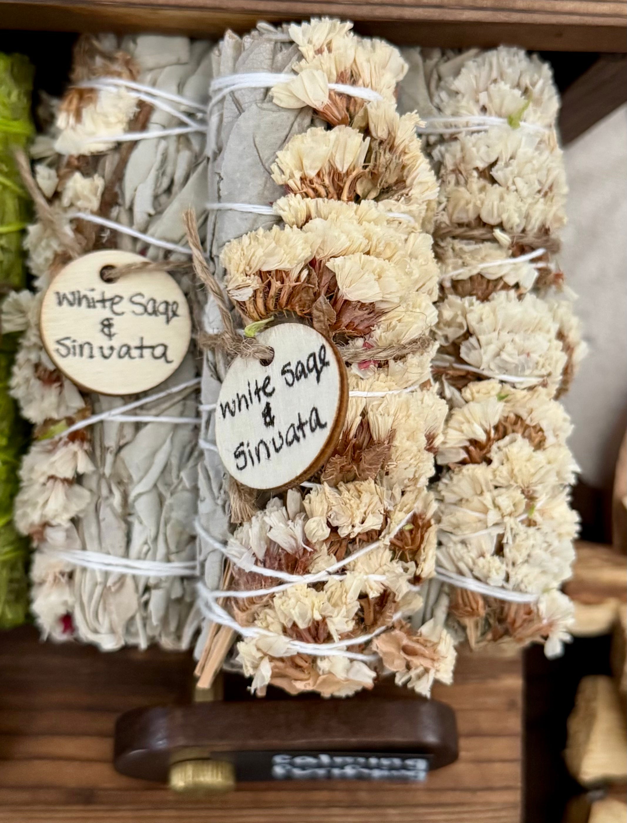 White Sinuata Flowers & White Sage Smudge Stick